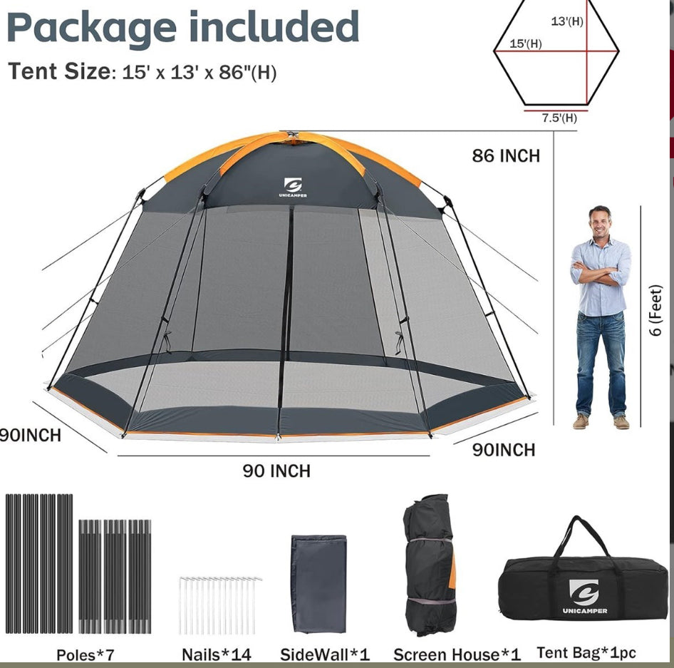 15x13ft mesh tent UPF 50+ waterproof shelter